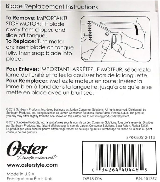 Oster Detachable Blade Size 00000 76918-006